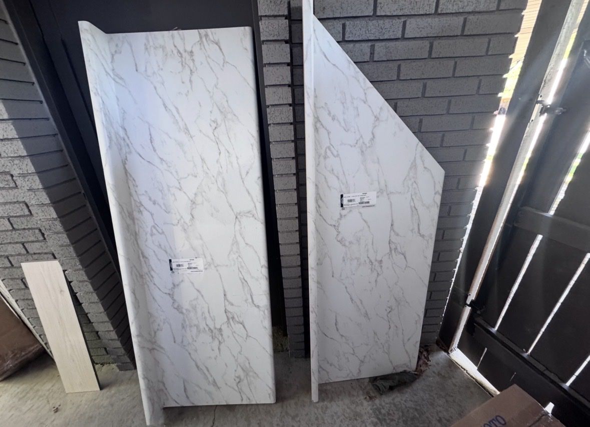 New 6' White Marble Pattern Laminate Countertop Set - Straight & Left Miter Pieces