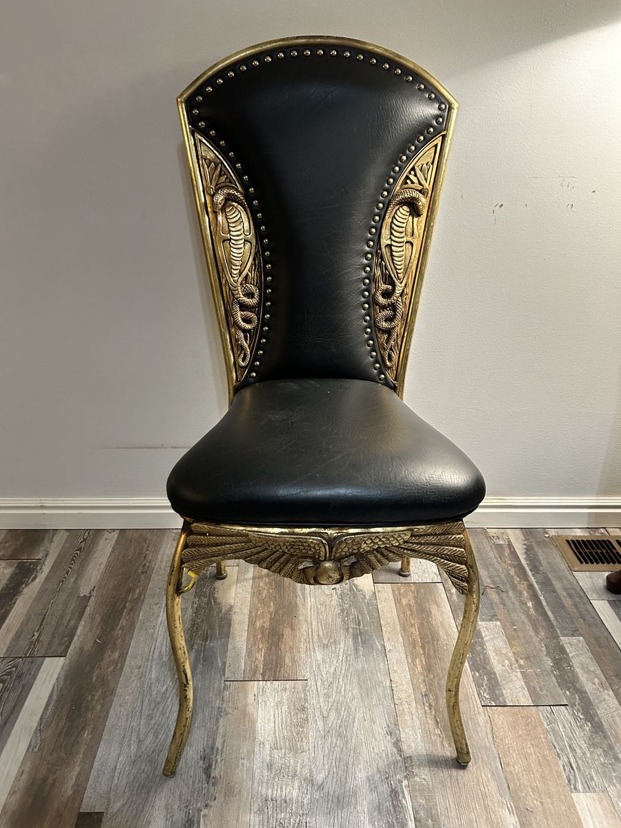 Throne Type Metal Chair with Solid Metal accents of Winged Serpents /Snakes Egyptian style Kitchen or Occasional Seating
