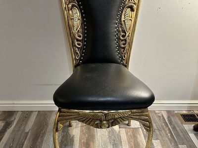 Throne Type Metal Chair with Solid Metal accents of Winged Serpents /Snakes Egyptian style Kitchen or Occasional Seating