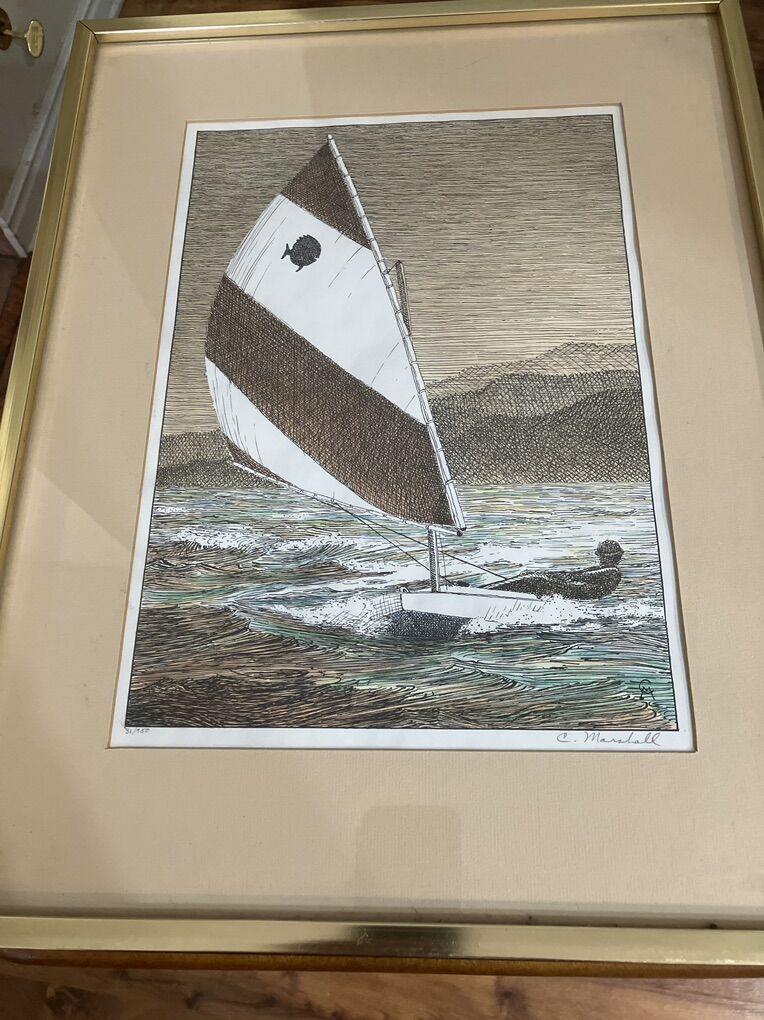 Signed Sailboat Print By Carolyn Marshall Framed