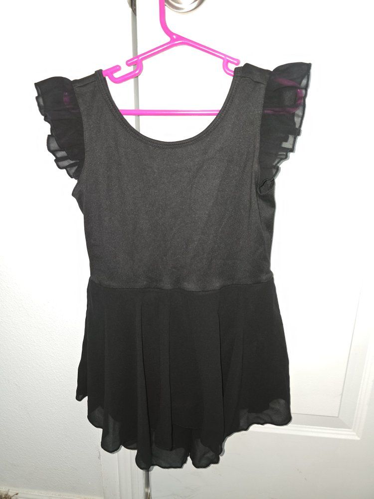 Black Ballet Leotard with Ruffle Sleeves - Girls Size 130 (US 5-6 Years)