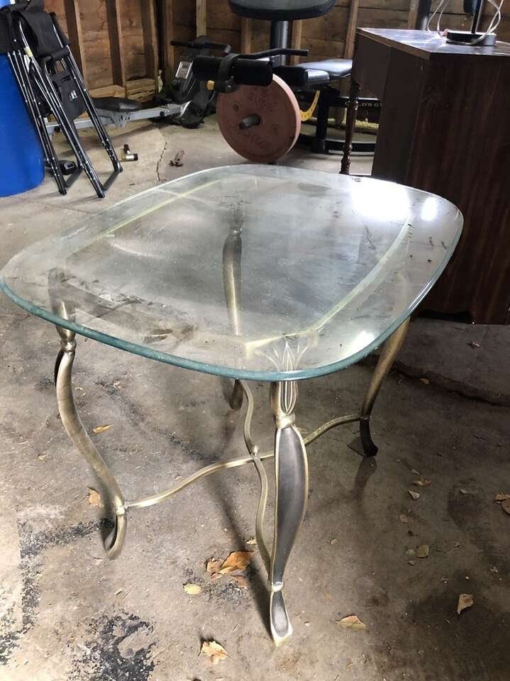 Glass And Bronze Side Table.