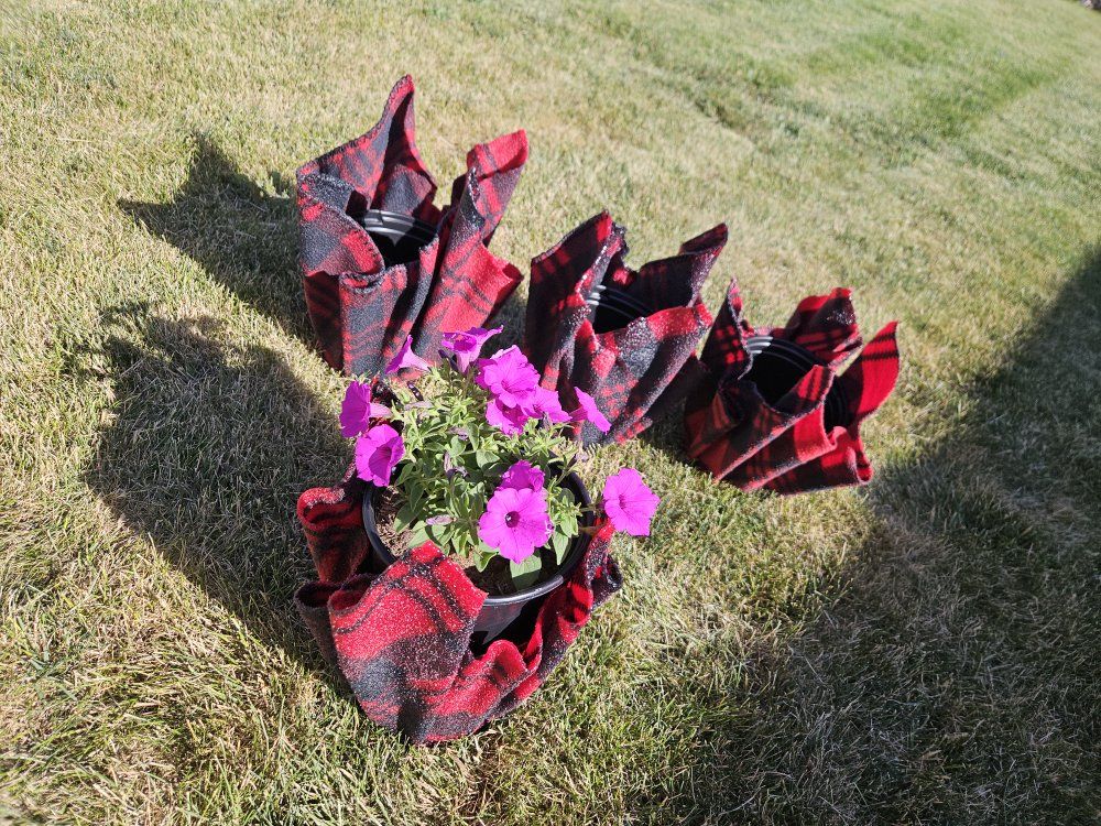 Handmade Red & Black Plaid Fabric Epoxy Planter Pot Cover (Plants Not Included)