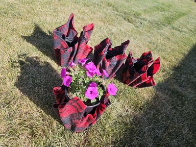 Handmade Red & Black Plaid Fabric Epoxy Planter Pot Cover (Plants Not Included)