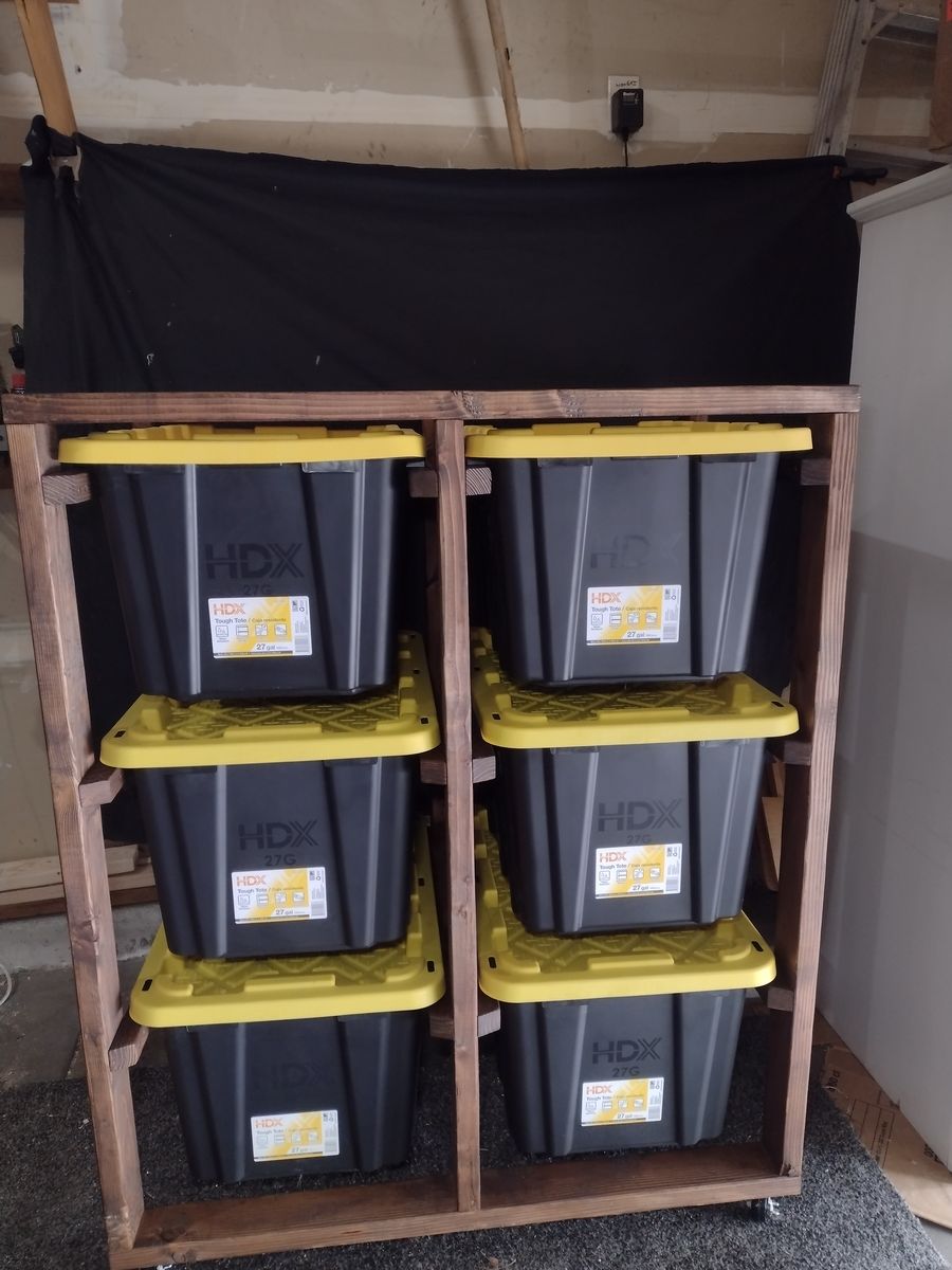 Custom built 27 gal garage tote organizers