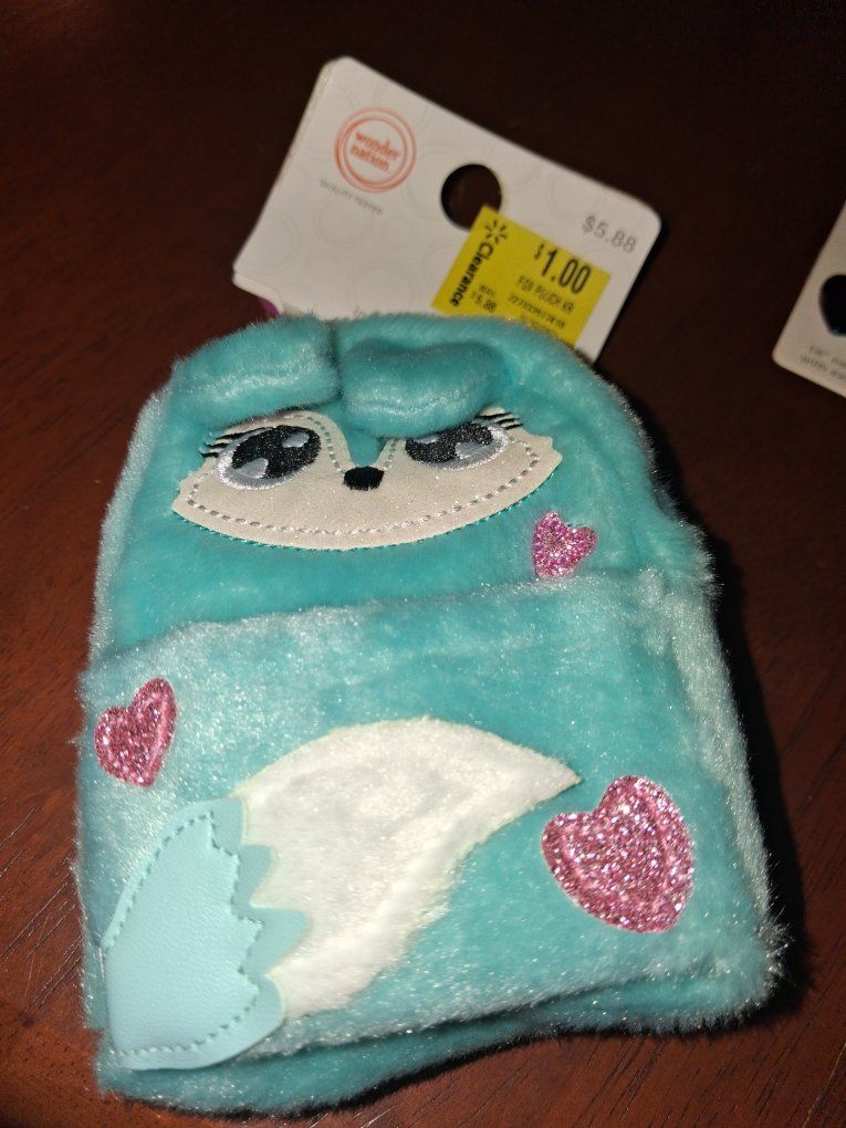 Wonder Nation Blue Plush Fox Tablet Sleeve with Glitter Hearts - New with Tags