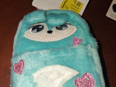 Wonder Nation Blue Plush Fox Tablet Sleeve with Glitter Hearts - New with Tags