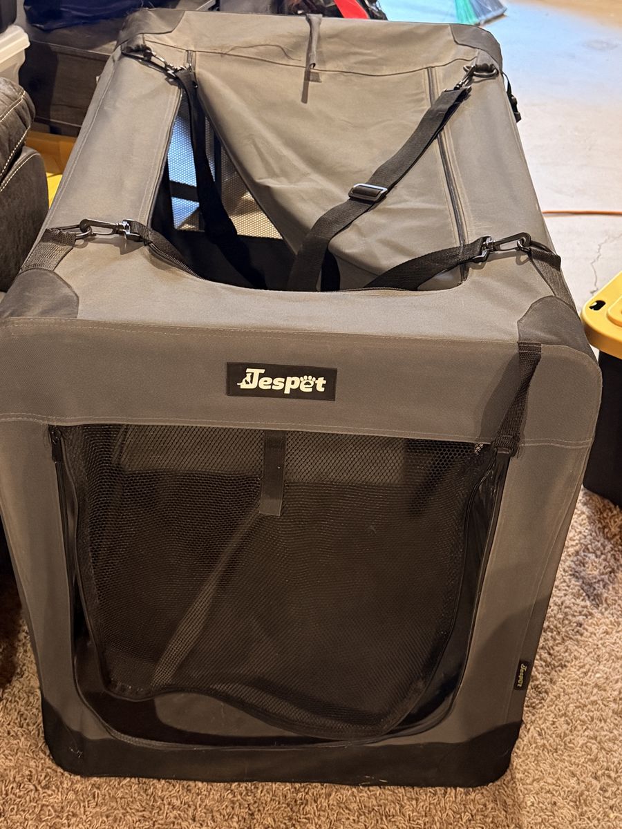 Jespet Soft-Sided Folding Pet Crate Kennel - Gray