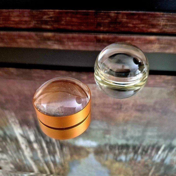 Glass Dome Magnifiers  -  Paperweight & Reading Aid, Clear/Brass, 2-Piece