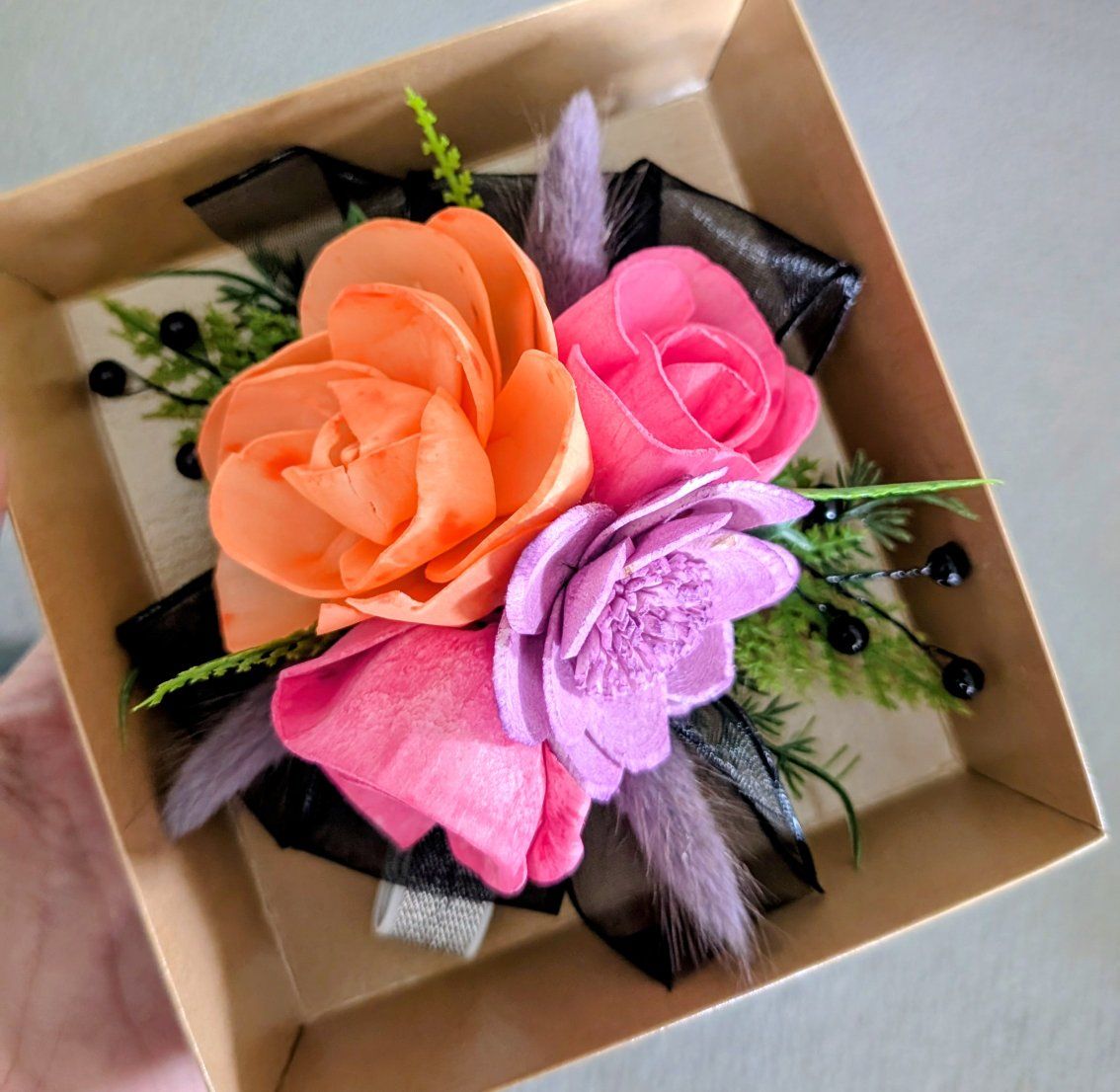 Custom made wood flower Corsage and Boutonniere's, high school dance flowers, homecoming, prom, sweethearts