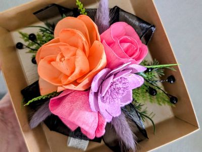 Custom made wood flower Corsage and Boutonniere's, high school dance flowers, homecoming, prom, sweethearts