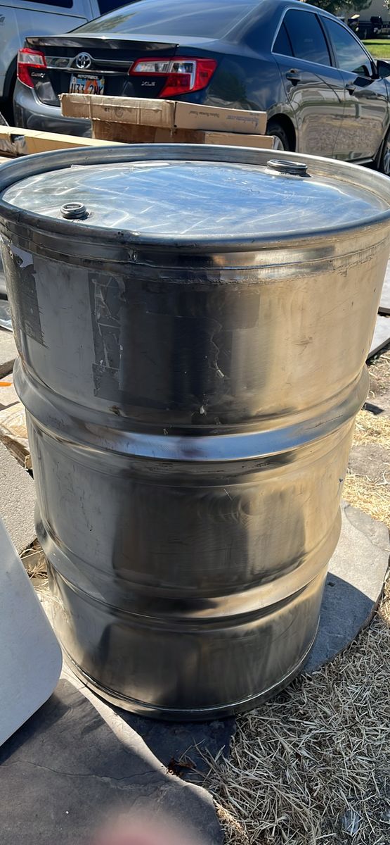 Stainless Steel Drum/Barrel - Industrial Storage/Outdoor Use, 55 Gallon (approx.)