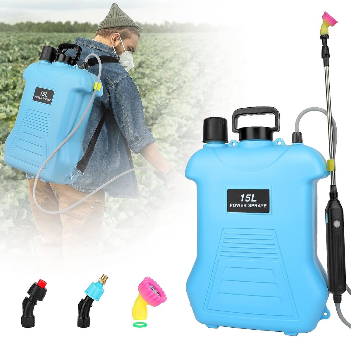 Electric Garden Sprayer, 4 Gallon Backpack with 3 Mist Nozzles & USB Rechargeable Handle & Retract