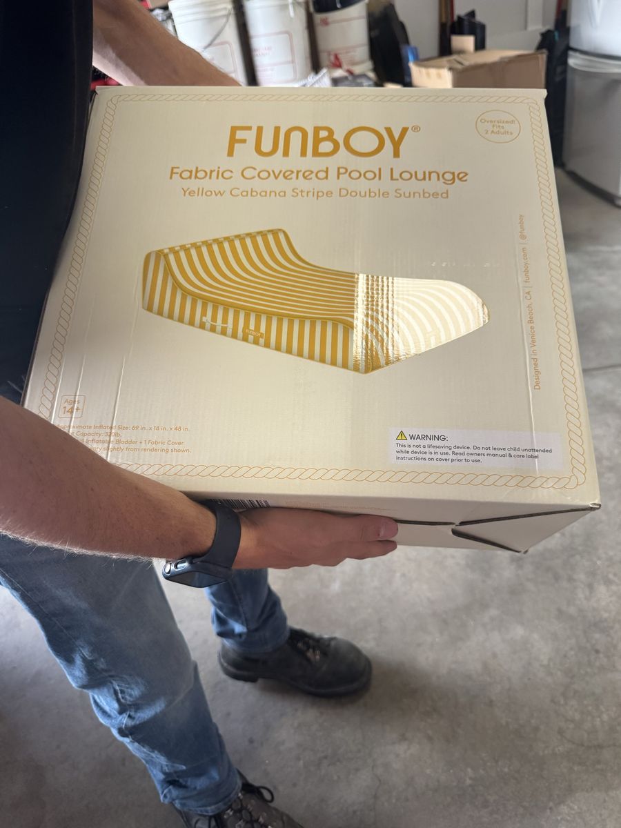 FUNBOY Fabric Covered Pool Lounge Yellow Cabana Stripe Double Sunbed
