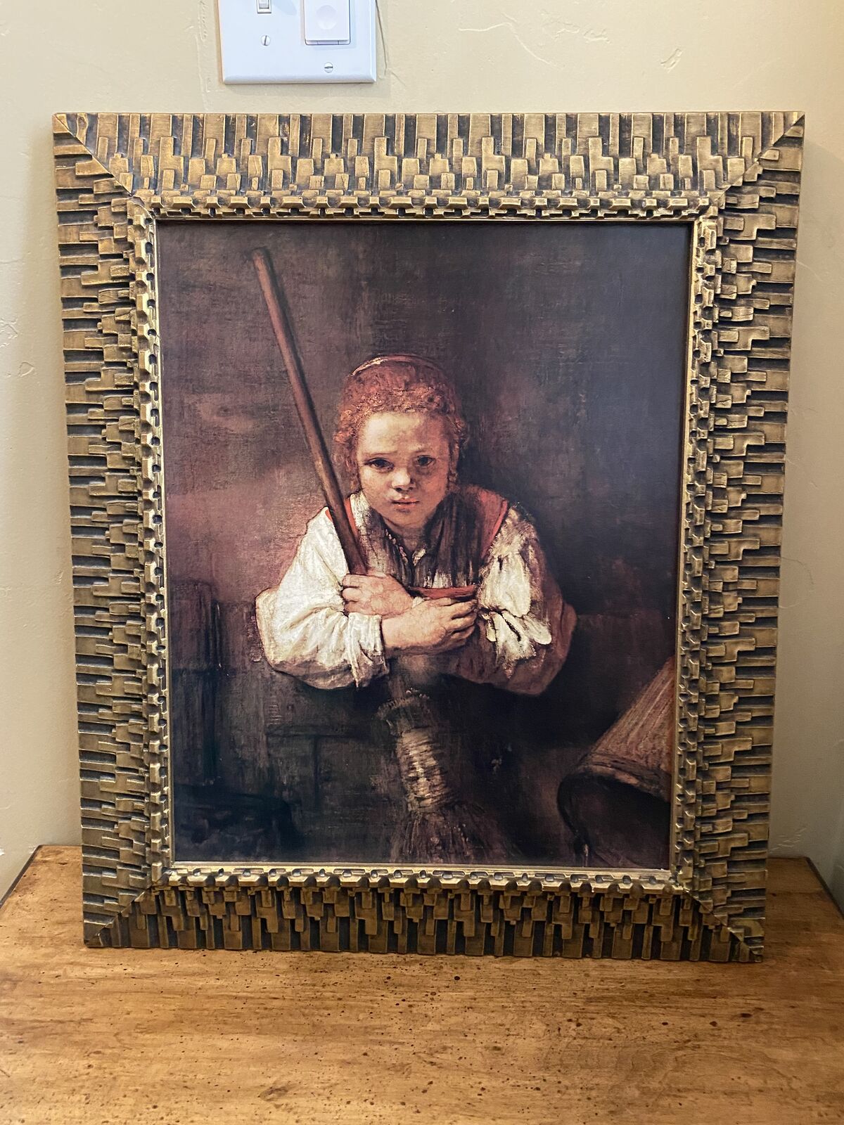 Vintage Rembrandt -Girl With Broom- Vintage Reproduction Framed Print - C PIX.