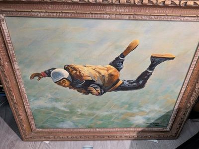 Oil painting of skydiver. Painted 1968.
