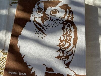 Vintage Owl Fabric Art Textile by Marushka