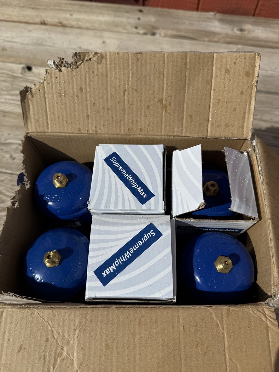 6 Disposable nitrous oxide tanks.