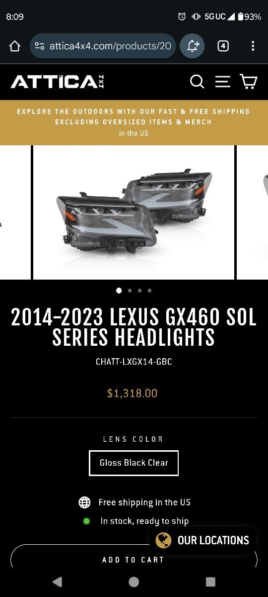 Right 14-23 Lexus gx460 head light
