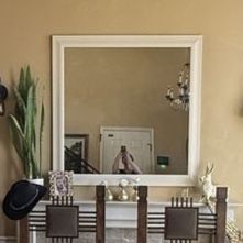 46” by 46” framed mirror with mounting hardware for easy installation