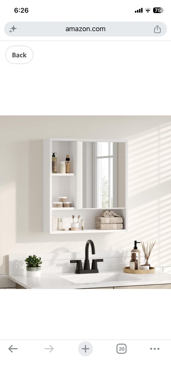 White Wall-Mounted Bathroom Medicine Cabinet with Mirror and Open Storage Shelves
