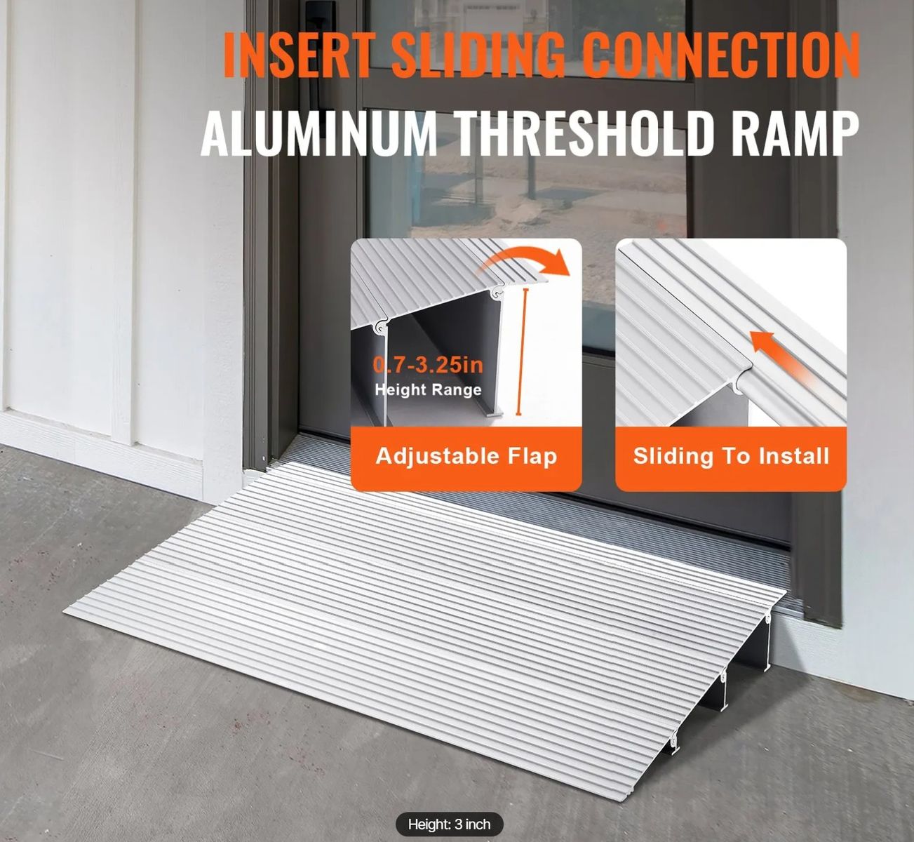 Door Threshold Ramp, 3" Rise, 800 lbs Load Capacity