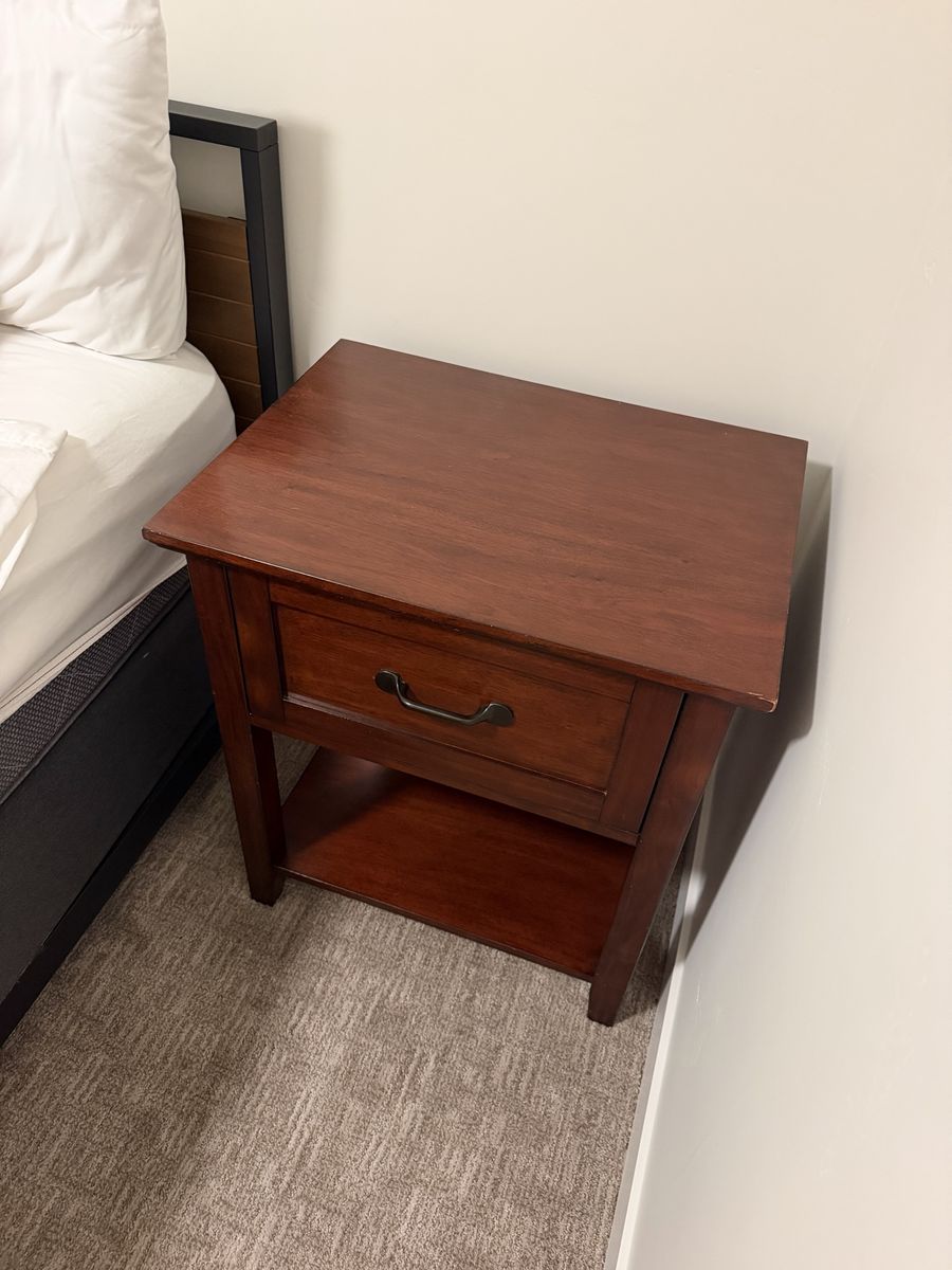 Pottery Barn Dark Wood Nightstand with Drawer and Lower Shelf