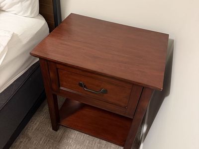 Pottery Barn Dark Wood Nightstand with Drawer and Lower Shelf