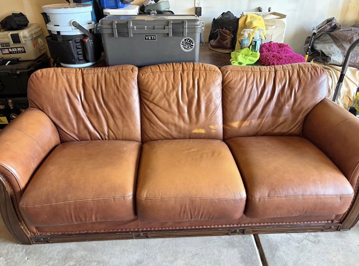 Brown Leather 3-Seater Sofa Couch