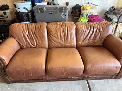 Brown Leather 3-Seater Sofa Couch