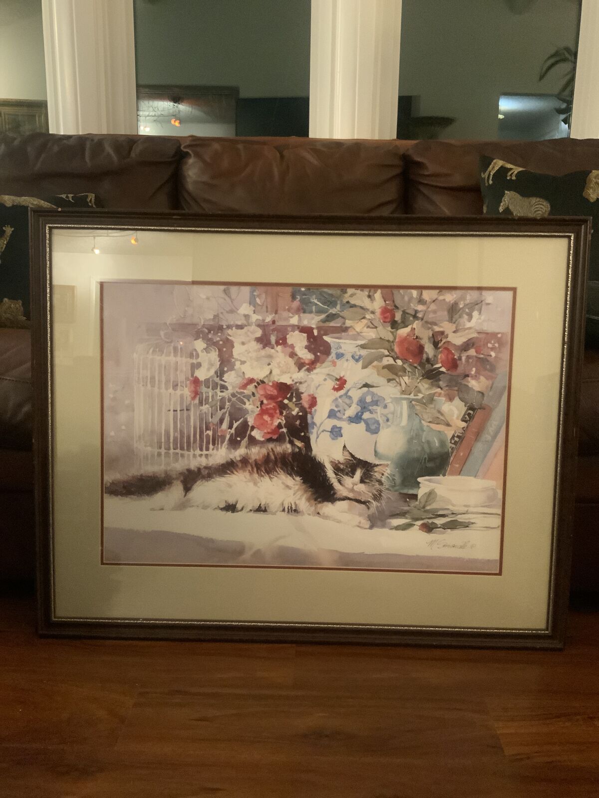 Large, beautiful cat painting signed by artist