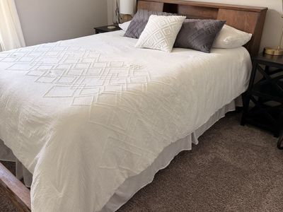 Wooden full size Bed Frame with Headboard and Side Table