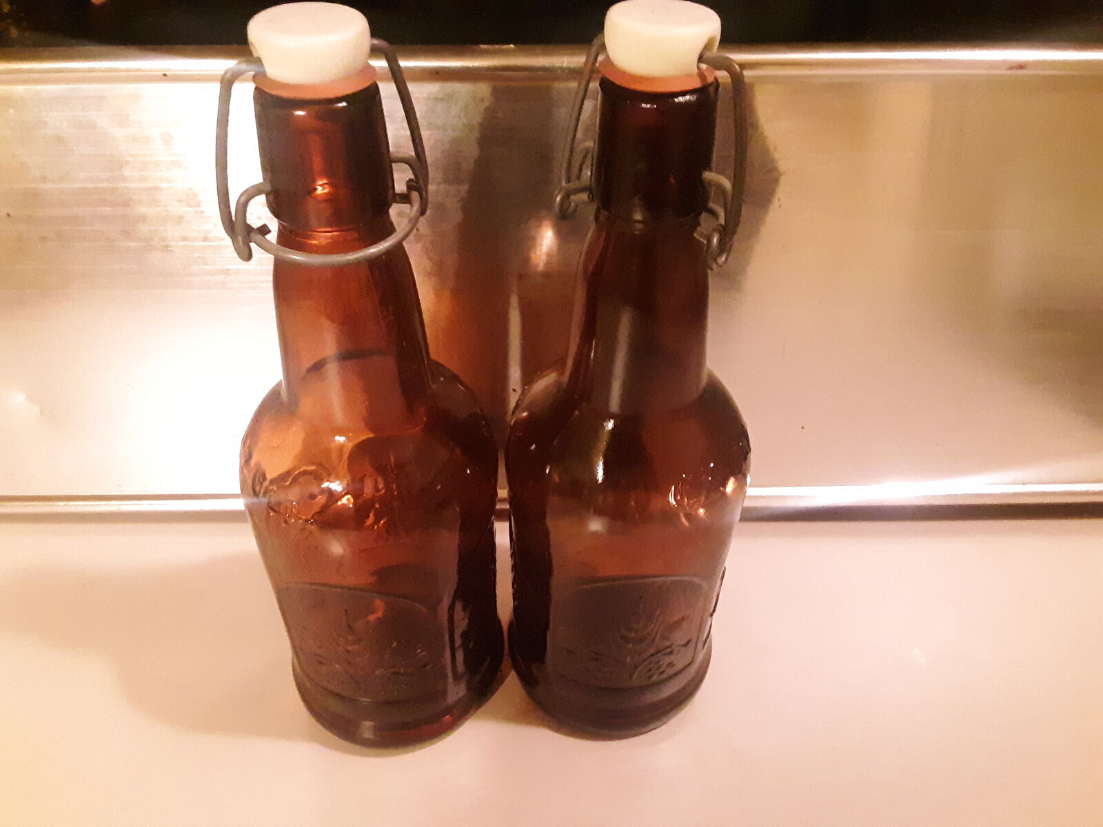 Vintage Brown Glass Beer Bottles with Ez -Cap Embossed Wheat Pattern