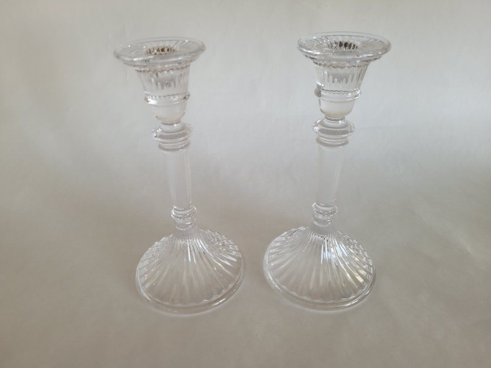 Vintag Towle Full Lead Crystal Candlestick Holders - Set of 2, Elegant Ribbed Design