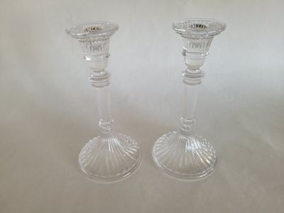 Vintag Towle Full Lead Crystal Candlestick Holders - Set of 2, Elegant Ribbed Design