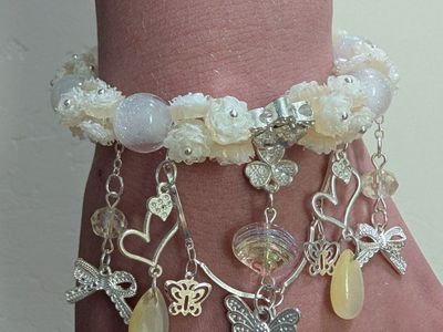 Handcrafted White Floral & Butterfly Charm Bracelet - Elegant & Unique