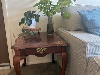 Vintage Wooden End Table - Single Drawer, Scalloped Edges, Cabriole Legs