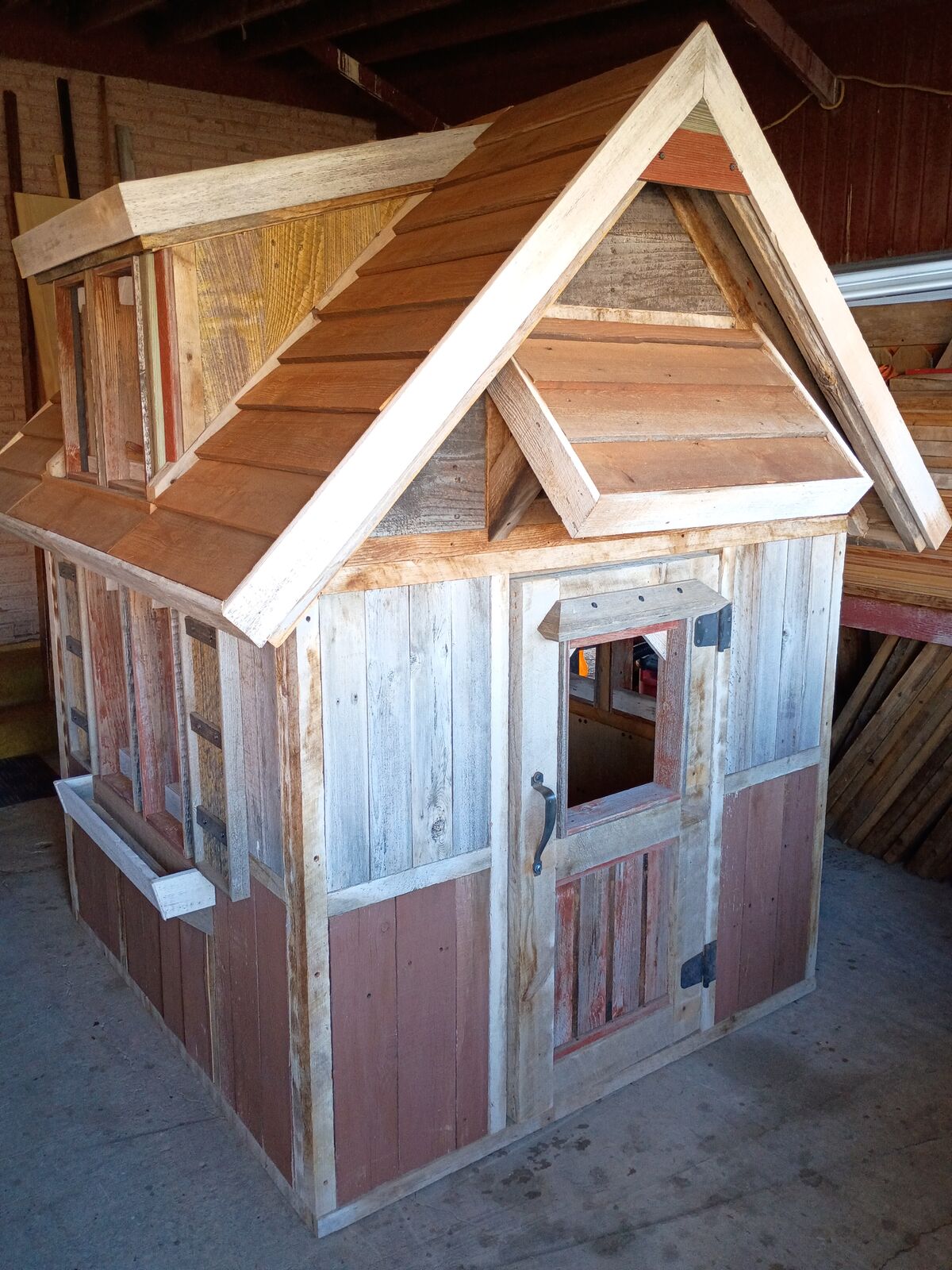Rustic Cabin Barn wood Christmas playhouse with Loft! Can set up inside your home Christmas eve