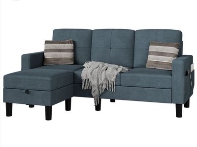 New L-Shaped Sectional Sofa with Ottoman – Dark Gray #359