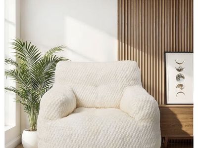High density foam stuffed beanbag chair for adults in beige plush