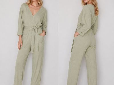 Zara Sage Green Striped Knit Jumpsuit - Size Small