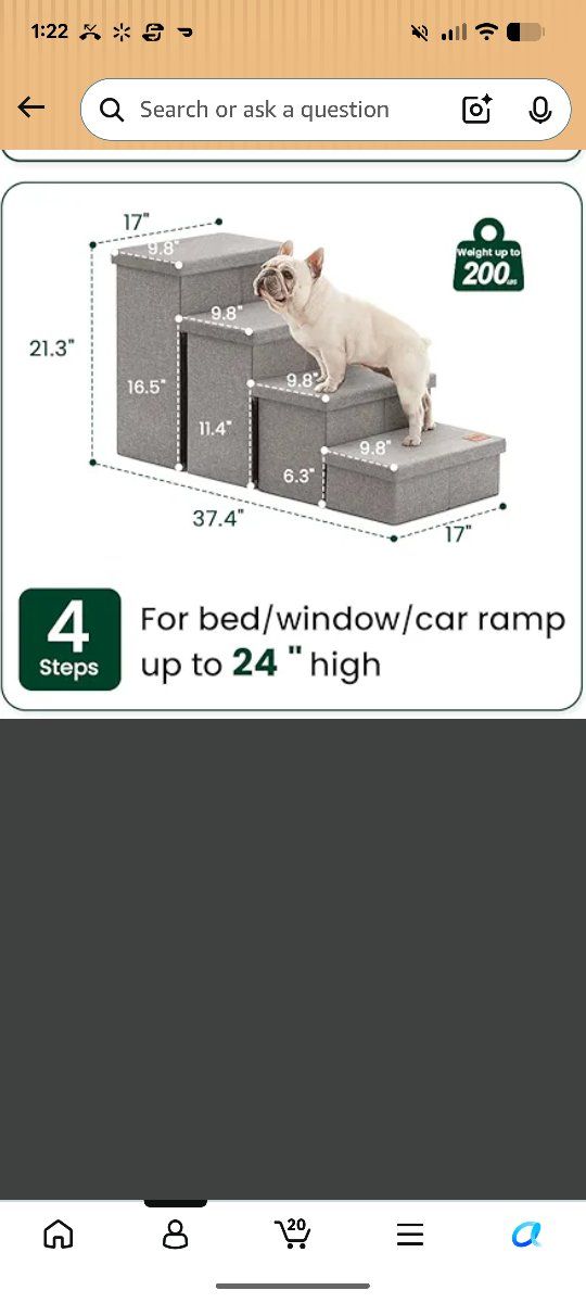Love's Cabin 4-Step Gray Folding Pet Stairs for Small/Medium/Large Dogs, Up to 200lbs, with Storage