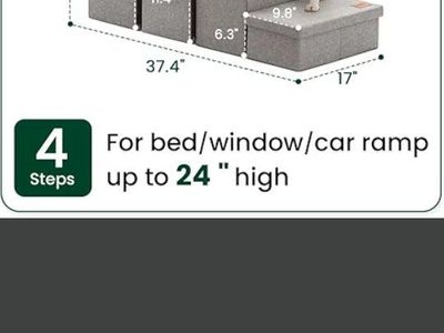 Love's Cabin 4-Step Gray Folding Pet Stairs for Small/Medium/Large Dogs, Up to 200lbs, with Storage