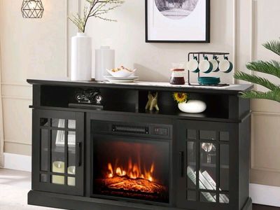 Black Electric Fireplace TV Stand Media Console with Heater