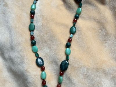 Antique Sterling Chinese Oriental Carnelian Carved Coin Pendant Jadeite Necklace