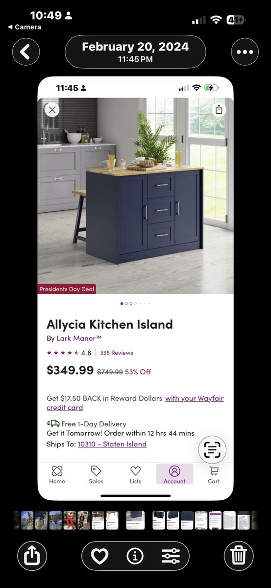 Beautiful wood and navy blue island for the kitche