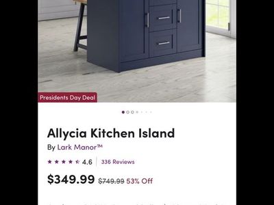 Beautiful wood and navy blue island for the kitche