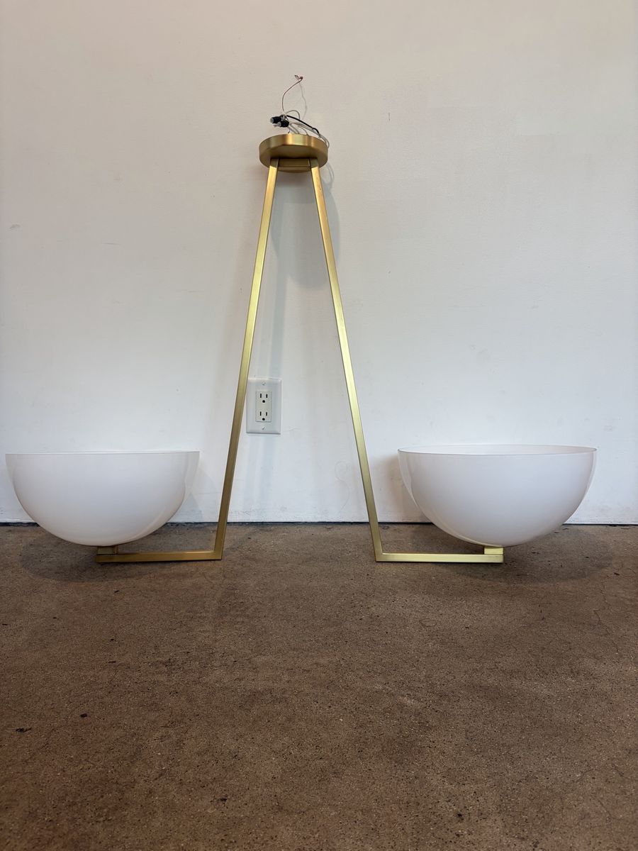 Modern Brass & White Glass Bowl Pendant Light Fixture Chandelier