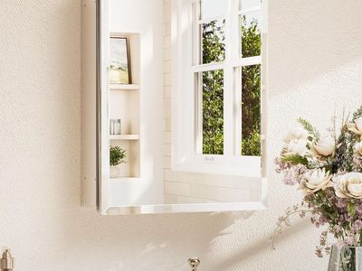 14"x18" Medicine Cabinet with Tempered Beveled Mirror, Silver