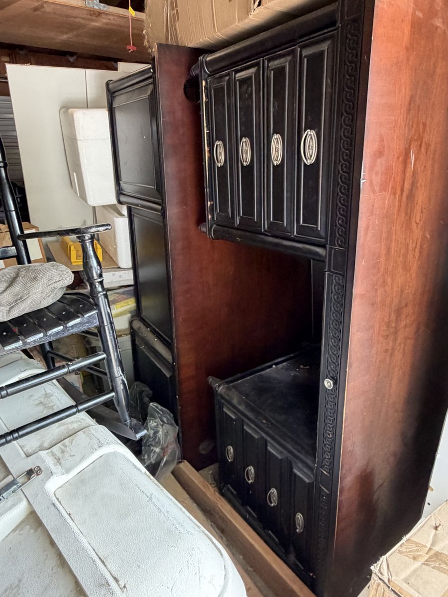 Dark Wood Cabinet with Ornate Detail - Vintage Style Storage Unit. Quantity-2